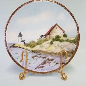 Cermic Lighthouse Decorative Plate tipped in 24k